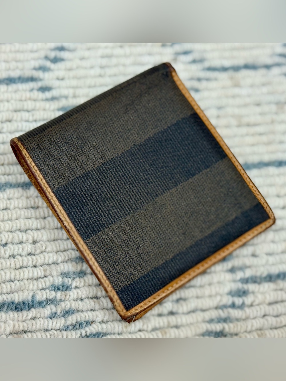 FENDI Vintage 80’s Unisex Classic Pequin Striped Canvas Brown Leather Bi Wallet - Picture 9 of 16